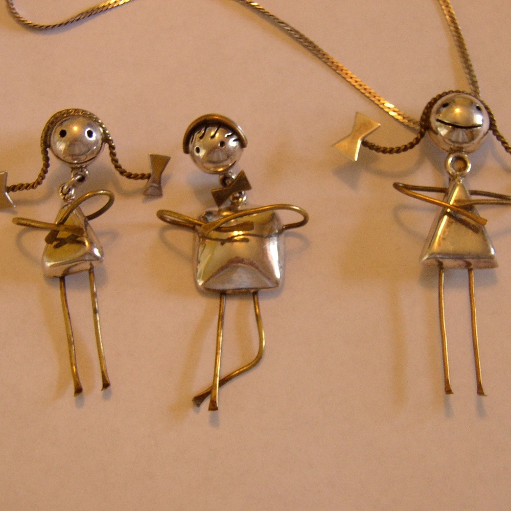 Vintage Mexico Boy/Girl Earrings and Mother pin